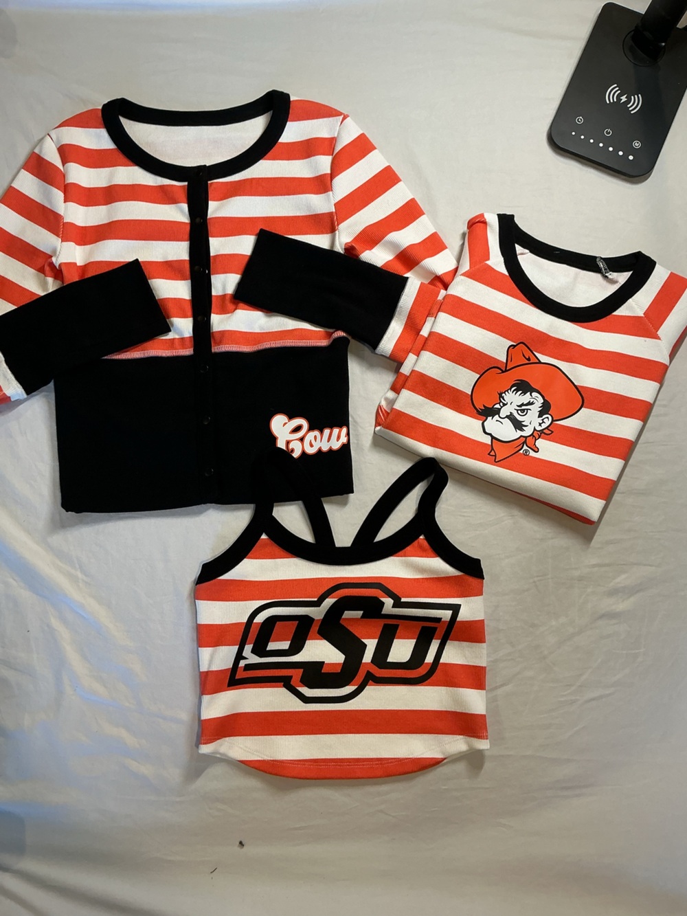 Women's Striped Short Sleeve Tee - Orange & White OSU Logo